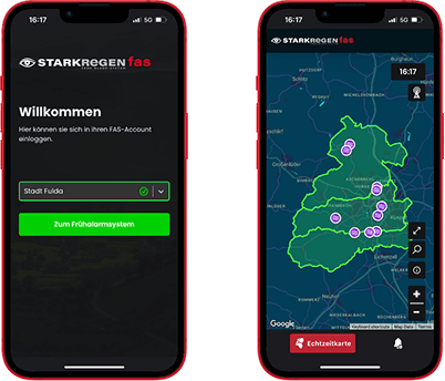 Starkregen-App auf dem Smartphone